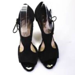 Kate Spade Open toe T strap Side Tie Suede hi-heel shoes. Sz8.5